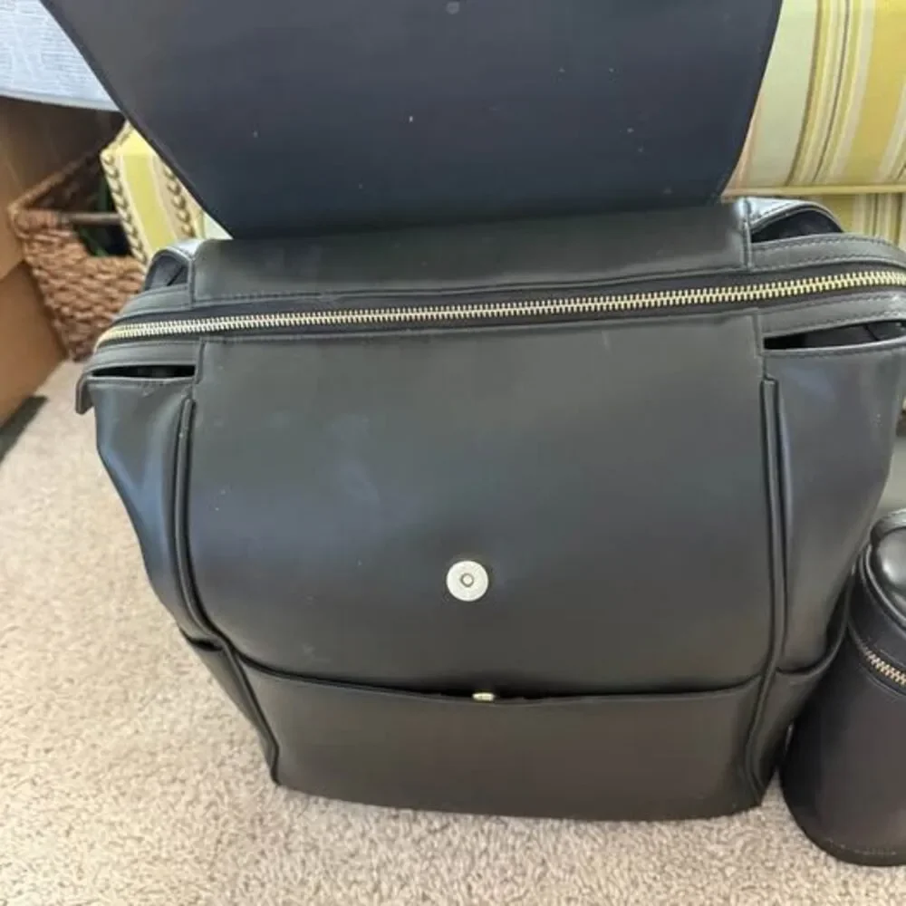 Mia + Sophia Black Vegan Leather Diaper Bag Backpack